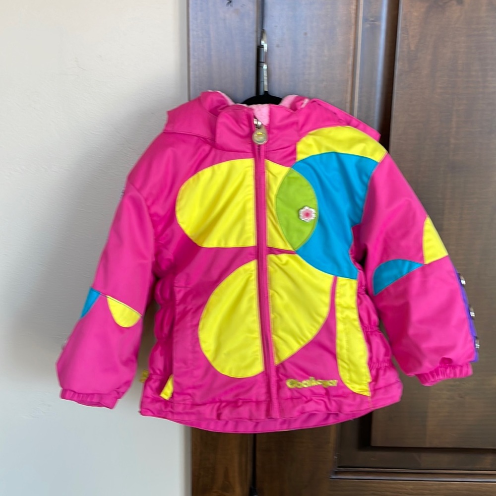 Obermeyer Kismet Ski Jacket- Flower detail- Pink/ Yellow-2